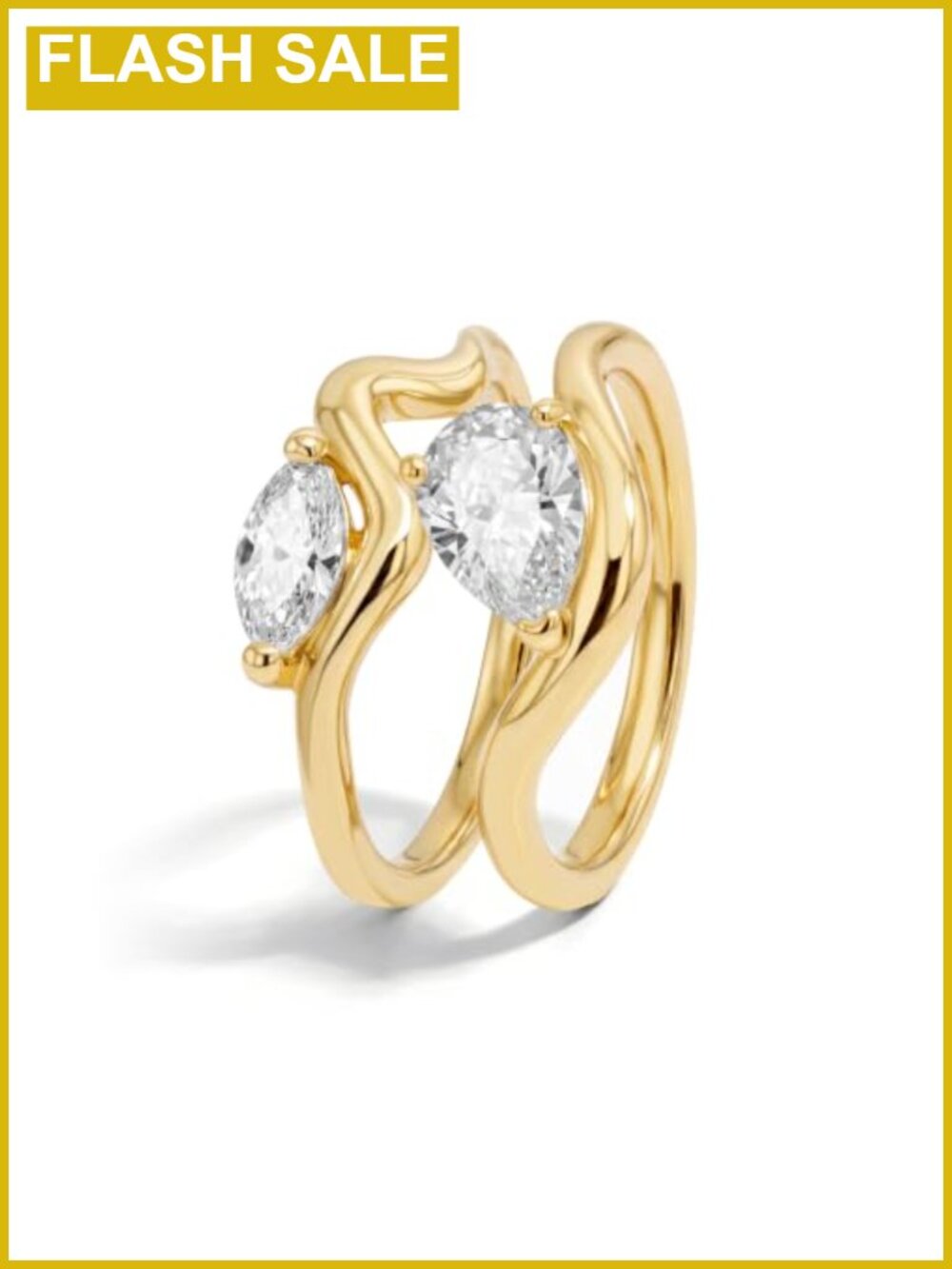 18K Gold & Silver Plated Stackable Ring Set CZ Curved Wave Bands for Women